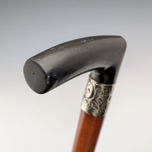 Antique British Malacca Shaft Resin L-Handle Walking Stick 88cm